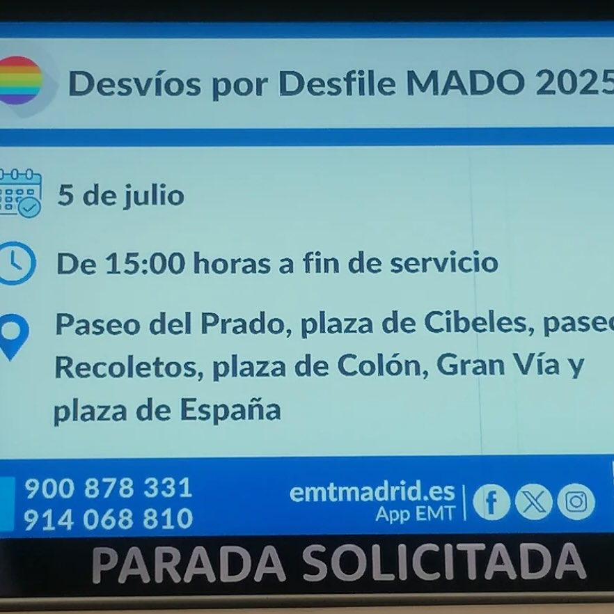 Suma y sigue … la @emtmadrid , empresa municipal de transporte de madrid, informa de los desvíos por DESFILE DE MADO , ni MANIFESTACIÓN, ni ORGULLO.. por supuesto… somos puntilloses, SI … pero es que nos lo ponen TAN Fácil! #DesviadesVivas #orgulloLGTBIAQ+🏳️🌈🏳️🌈